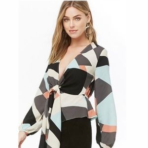 Woman’s striped blouse, tie front, open back. Size XS